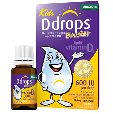Ddrops Kids Booster 600IU 100 Drops - Daily Liquid Vitamin D for Kids. Support Strong Bones &amp; Immune System in Children. No Preservatives, No Sugar, Non-GMO, Allergy-Friendly