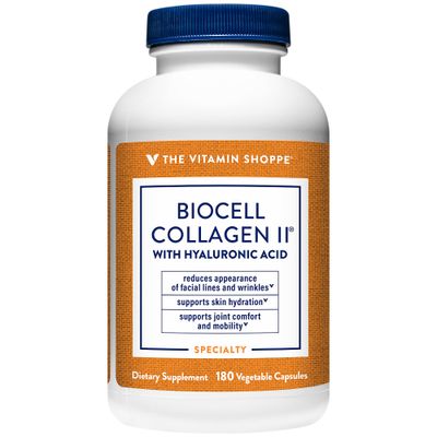 The Vitamin Shoppe Biocell Collagen II with Hyaluronic Acid 1000mg - Promotes Healthy Skin, Joints & Cartilage - Supports Hydration & Elasticity - for Daily Wellness (60 Vegetable Capsules)