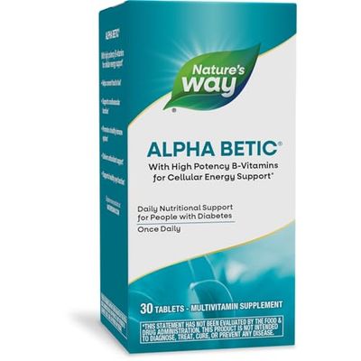 Nature&#39;s Way alpha betic, Diabetic Multivitamin for Daily Nutritional Support, with B-Vitamins for Energy Metabolism Support*, Alpha Lipoic Acid, Taurine, Lutein, 30 Tablets