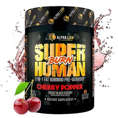 ALPHA LION Superhuman Burn 2-in-1 Metabolism Booster Pre Workout, Weight Loss Supplement, Appetite Suppressant, Fat Loss Support, Energy &amp; Focus Powder (21 Servings, Sweet Black Cherry Flavor)
