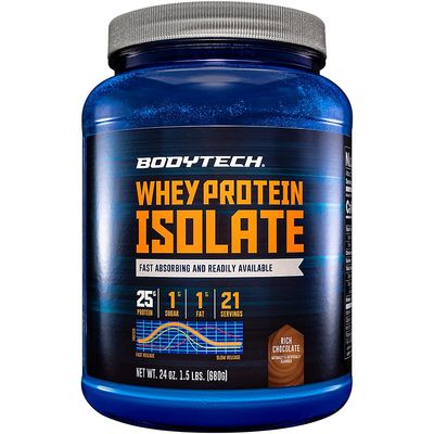 BodyTech Whey Protein Isolate Powder - with 25 Grams of Protein per Serving &amp; BCAA's - Ideal for Post-Workout Muscle Building &amp; Growth, Contains Milk &amp; Soy - Rich Chocolate (1.5 Pound)