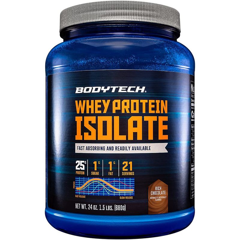 BodyTech Whey Protein Isolate Powder - with 25 Grams of Protein per Serving &amp; BCAA&#39;s - Ideal for Post-Workout Muscle Building &amp; Growth, Contains Milk &amp; Soy - Rich Chocolate (1.5 Pound)