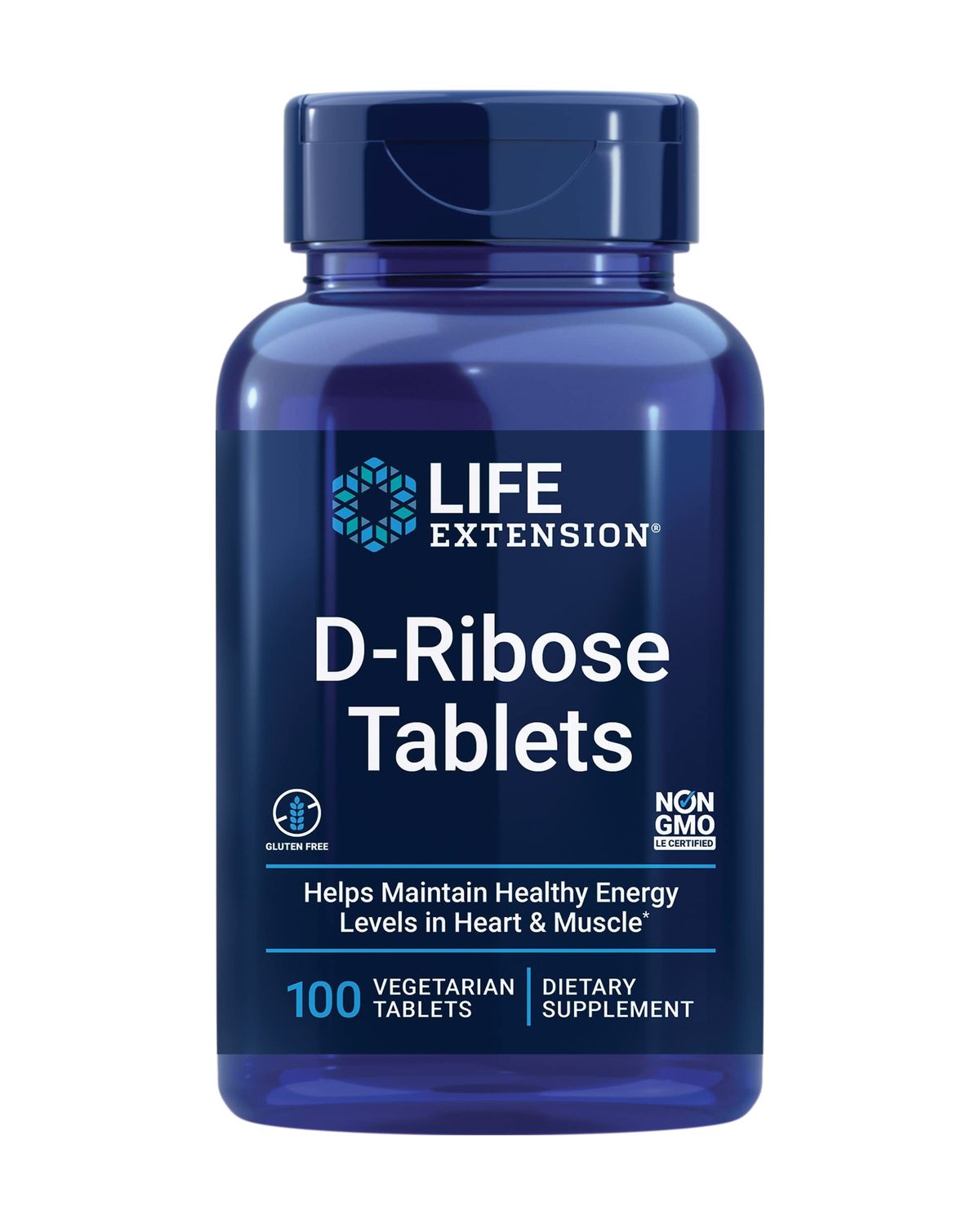 Life Extension D-Ribose Tablets, Plus Calcium, Helps Maintain Healthy Energy Levels in Heart and Muscle, Encourages The Production of ATP, Gluten-Free, Non-GMO, Vegan, 100 Vegetarian Tablets
