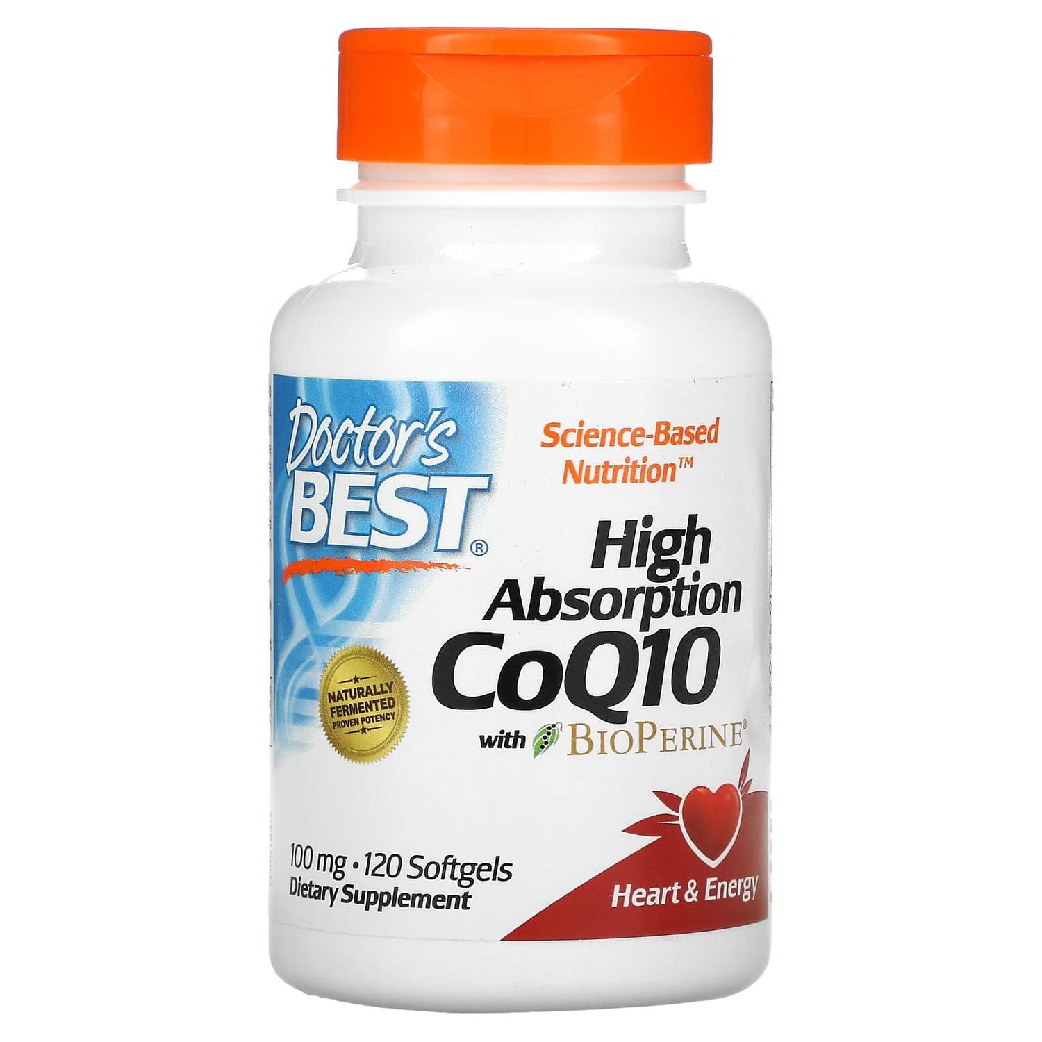 Doctor&#39;s Best High Absorption CoQ10 with BioPerine, Gluten Free, Naturally Fermented, Heart Health, Energy Production, 100 mg, 120 Count
