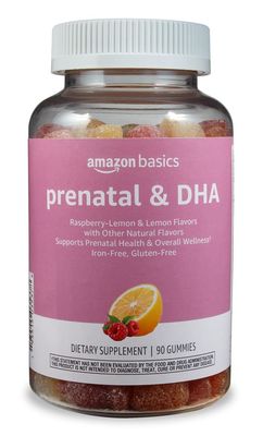 Amazon Basics Prenatal &amp; DHA Gummy, Rasberry &amp; Lemon Flavor, 90 Count (Previously Solimo)
