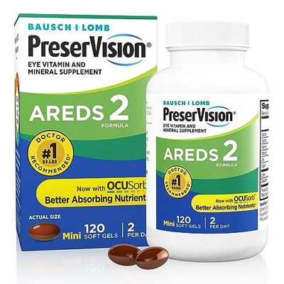 PreserVision AREDS 2 Eye Vitamin &amp; Mineral Supplement, Contains Lutein, Vitamin C, Zeaxanthin, Zinc &amp; Vitamin E, 120 Softgels (Packaging May Vary)