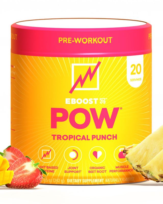 EBOOST POW Natural Pre Workout Powder - 20 Servings - Tropical Punch - A Pre Workout Supplement for Performance, Joint Mobility Support, Energy, Focus - Men &amp; Women - Non-GMO, Gluten-Free, No Creatine