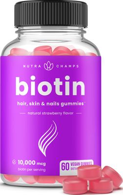 NutraChamps Biotin Gummies 10000mcg [High Potency] for Healthy Hair, Skin &amp; Nails Vitamins for Women, Men &amp; Kids - 5000mcg in Each Hair Vitamins Gummy - Vegan, Non-GMO, Hair Health Supplement