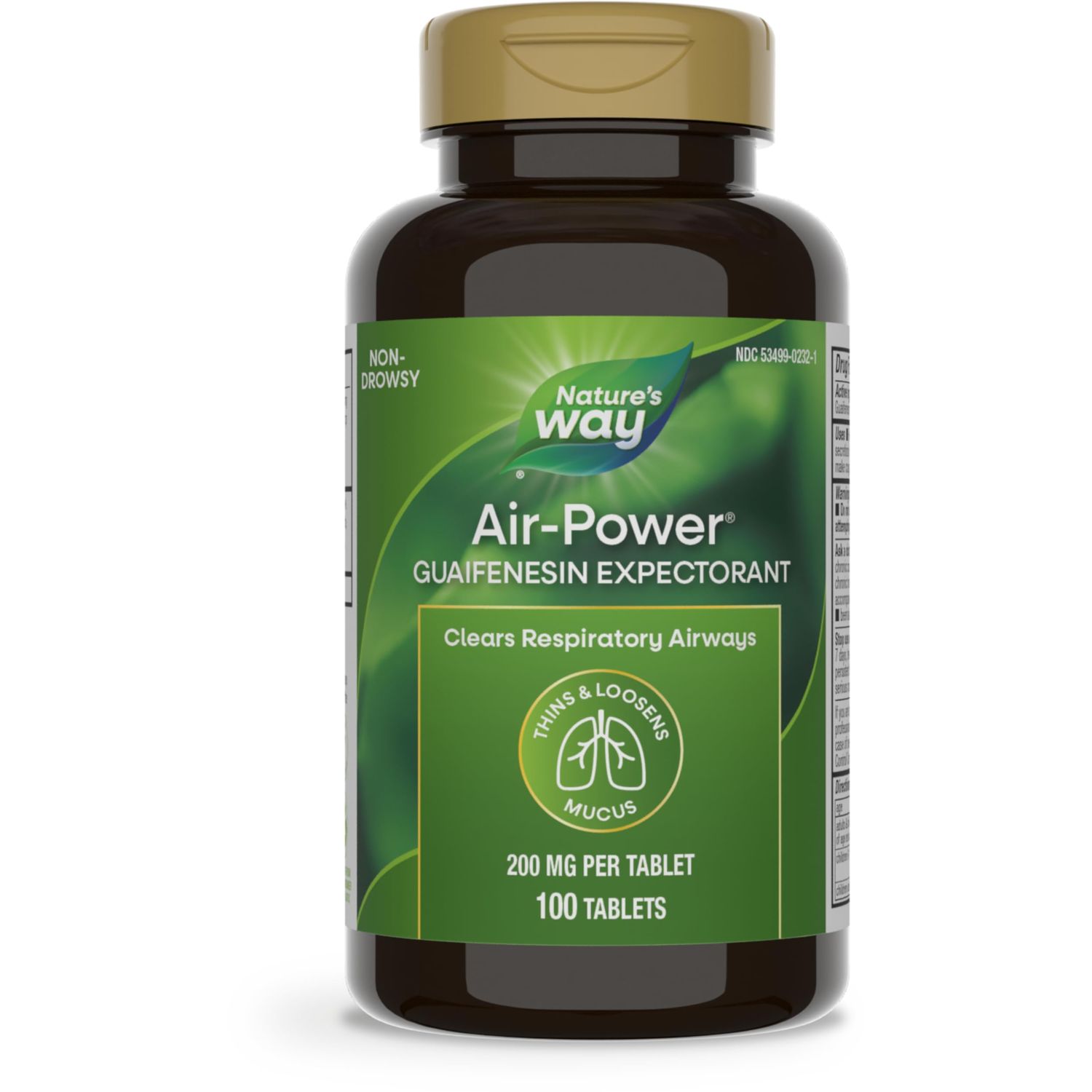 Natures Way Air-Power, Guaifenesin Expectorant, Clears Respiratory Airways, Thins &amp; Loosens Mucus, Vegan, 100 Tablets (Packaging May Vary)