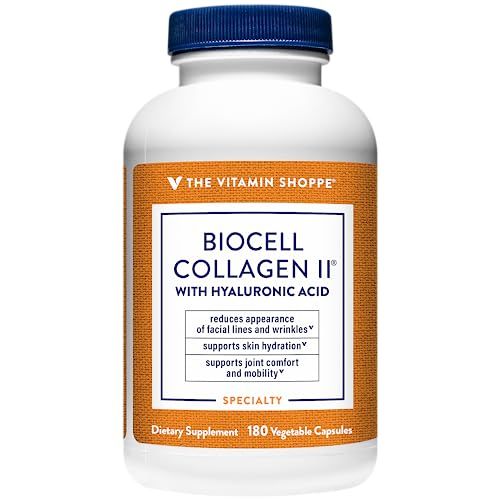 The Vitamin Shoppe Biocell Collagen II with Hyaluronic Acid 1000mg - Promotes Healthy Skin, Joints &amp; Cartilage - Supports Hydration &amp; Elasticity - for Daily Wellness (60 Vegetable Capsules)