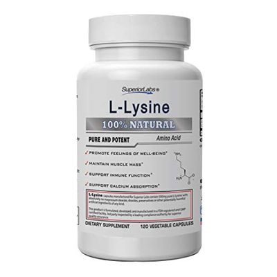 Superior Labs - Best L-Lysine NonGMO - Dietary Supplement -500 mg Pure Active L-Lysine - 120 Vegetable Capsules - Supports Calcium Absorption - Immune System &amp; Respiratory Health Support