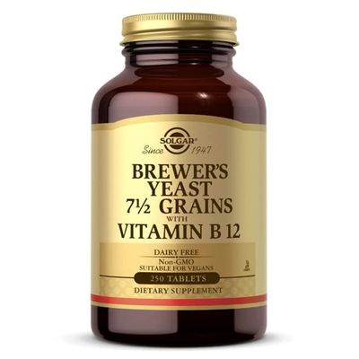 Solgar Brewer's Yeast 7  Grains with Vitamin B12 - 250 Tablets, Pack of 2 - Non-GMO, Vegan, Dairy Free, Kosher - 82 Total Servings