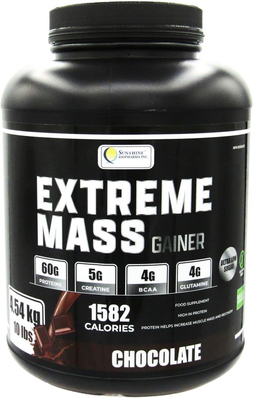 Extreme Mass Weight Gainer Muscle Builder, 10 lbs (4.54 kg) with Less Sugar for Intense Workout Training Made of high Calorie Fortified whey Protein