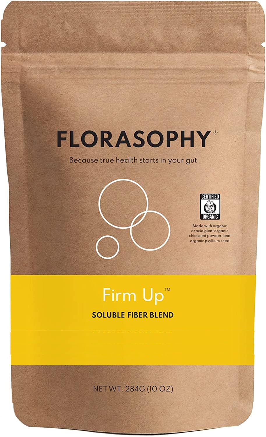 Florasophy Firm Up Organic Soluble Fiber Supplement for Digestive Gut Health, Diarrhea Control &amp; IBS Relief, Gluten Free Vegan Prebiotic Powder, One Month Supply