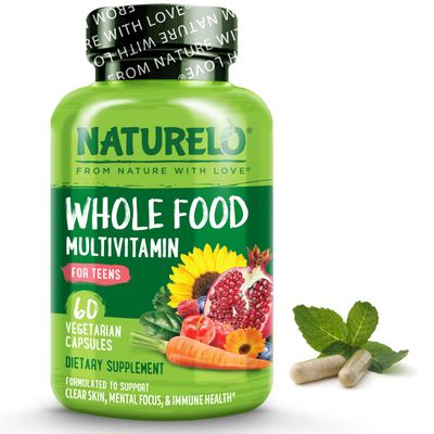 NATURELO Whole Food Multivitamin for Teens - Vitamins and Minerals for Teenage Boys and Girls - Supplement for Active Kids - with Organic Whole Foods - Non-GMO - Vegan &amp; Vegetarian - 60 Capsules