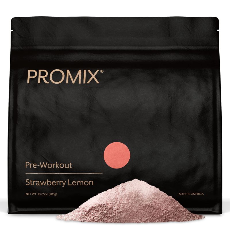 Promix Pre-Workout Powder, Strawberry Lemon - Maximize Focus &amp; Performance - Helps Muscle Gain, Endurance &amp; Enhanced Energy - Vitamin B12, Caffeine, Beta-Alanine &amp; L-Tyrsosine - Gluten &amp; Dairy-Free