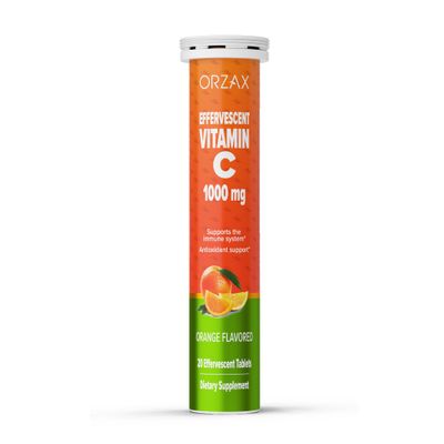 ORZAX Vitamin C 1000 mg Effervescent Tablets | Sugar Free, Gluten Free, GMO Free | Dissolvable Vitamin C Supplement for Immune Support &amp; Antioxidant Support | Orange Flavored (1000mg - 20 Tablets)