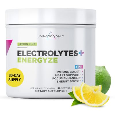 Livingood Daily Electrolytes Powder with Energyze (Lemon Lime) - No Sugar Electrolyte & Hydration Powder Drink to Replenish & Energize The Body - Keto, Vegan, & Sugar-Free Dietary Supplement