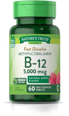 Nature&#39;s Truth B12 Vitamin 5000 mcg | 60 Tablets | Fast Dissolve Natural Berry Flavor | Vegan, Non-GMO &amp; Gluten Free Supplement