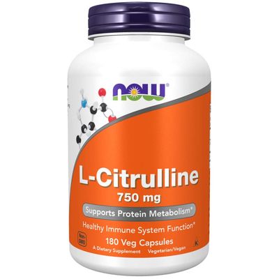 NOW Foods Supplements, L-Citrulline 750 mg, Supports Protein Metabolism*, Amino Acid, 180 Veg Capsules