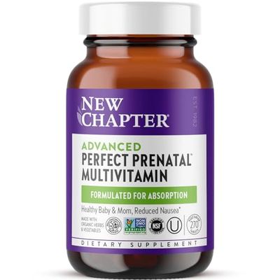 New Chapter Advanced Perfect Prenatal Vitamins, 270ct, Made with Organic, Non-GMO Ingredients for Healthy Baby &amp; Mom - Folate (Methylfolate), Whole-Food Fermented Iron, Vitamin D3 + Ginger
