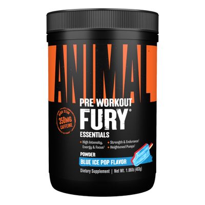Animal Fury Pre Workout Powder - Energy and Focus Supplement with 5g BCAA, 350mg Caffeine Nitric Oxide Booster with Beta-Alanine, Preworkout for Men and Women, Blue Ice Pop Flavor, 30 Servings