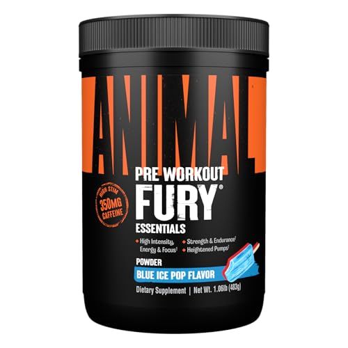 Animal Fury Pre Workout Powder - Energy and Focus Supplement with 5g BCAA, 350mg Caffeine Nitric Oxide Booster with Beta-Alanine, Preworkout for Men and Women, Blue Ice Pop Flavor, 30 Servings