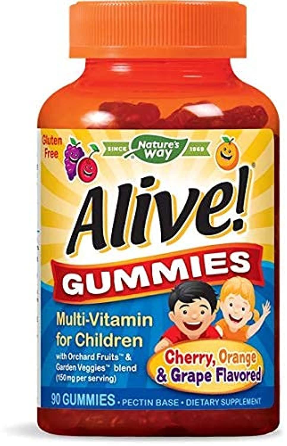 Nature&#39;s Way Alive! Children&#39;s Premium Gummy Multivitamin, Fruit and Veggie Blend (150mg per Serving), Gluten Free, Made with Pectin, 90 Gummies, Pack of 2
