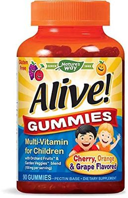 Nature&#39;s Way Alive! Children&#39;s Premium Gummy Multivitamin, Fruit and Veggie Blend (150mg per Serving), Gluten Free, Made with Pectin, 90 Gummies, Pack of 2