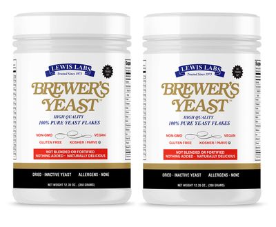 Lewis Labs Brewer&#39;s Yeast Flakes | Beer Yeast is A Rich Source of Amino Acids, B-Complex Vitamins, Minerals &amp; Protein | Our Pure Bakers Yeast is Vegan, Keto, Paleo Friendly | Unsweetened, 2 Pack