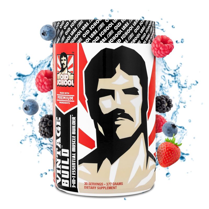 Vintage Build - Post Workout Recovery &amp; Muscle Building Powder Drink for Muscular Strength &amp; Growth - Reduces Soreness - Creatine Monohydrate, BCAAs, L-Glutamine - Fresh Berries Flavor - 377g