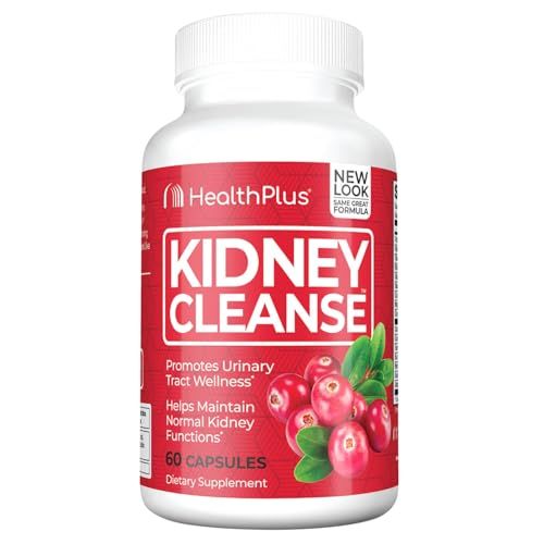 Health Plus Advanced Kidney Cleanse with Cranberry Extract, Turmeric Root and CoQ10, Helps Support Healthy Kidney Function &amp; Urinary Tract Wellness, 60 Capsules