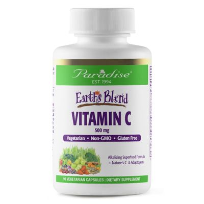 Paradise Herbs Earth's Blend Vitamin C with Nature's C and Adaptogens, Superfoods Base of Probiotics & Organic Alkalizing Greens, 90 Vegetarian Capsules