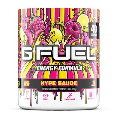 G Fuel Hype Sauce Energy Powder, Sugar Free, Clean Caffeine Focus Supplement, Water Mix, Raspberry Lemonade Flavor, Focus Amino, Vitamin + Antioxidants Blend, 9.8 oz (40 Servings)