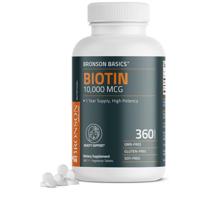 Bronson Biotin 10,000 MCG Supports Healthy Hair, Skin &amp; Nails &amp; Energy Production - High Potency Beauty Support - Non-GMO, 360 Vegetarian Tablets