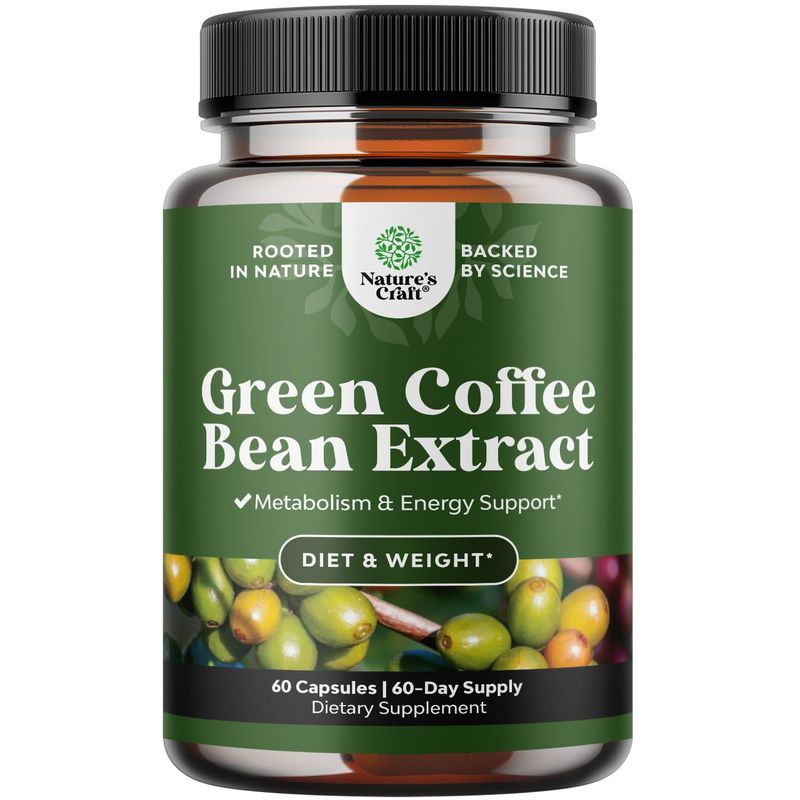 Green Coffee Bean Extract for Weight Loss Dietary Supplement Maximum Strength Vitamins No. 1 Antioxidant Increase Energy Boost Metabolism Control Hunger for Women and Men