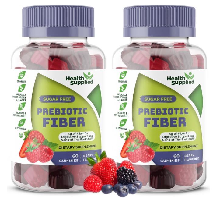 Mixed Berry Flavored Prebiotic Fiber Gummies - Supports Digestive System Through Gut Cleansing and Constipation Relief - Assists with Weight Loss Plan - Great Tasting and Easy to Swallow