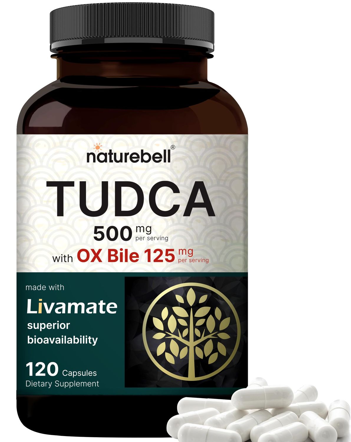 TUDCA 500mg with OX Bile 125mg Per Serving, 120 Capsules - Bile Salts Support, High Absorption Livamate Formula | Liver Cleanse Detox &amp; Repair Supplement | Natural Bitter Taste - Third Party Tested