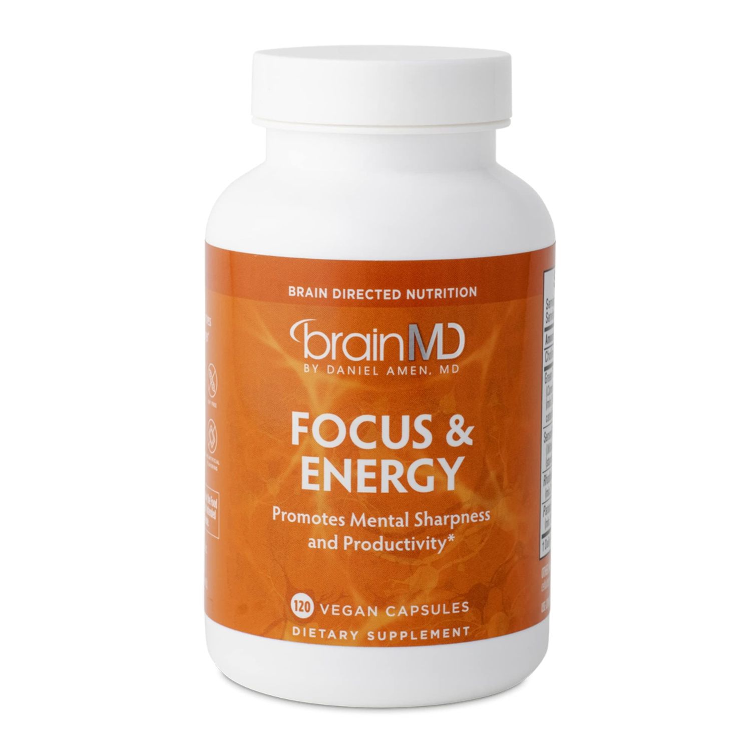 Dr Amen BrainMD Focus &amp; Energy - 120 Capsules - Mental Endurance Booster, Promotes Concentration &amp; Attention - Caffeine Free, Gluten Free - 30 Servings