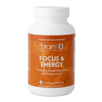 Dr Amen BrainMD Focus &amp; Energy - 120 Capsules - Mental Endurance Booster, Promotes Concentration &amp; Attention - Caffeine Free, Gluten Free - 30 Servings