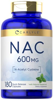 Carlyle NAC N-Acetyl Cysteine 600mg | 180 Capsules | with Peppermint | Free Form Supplement | Non-GMO, Gluten Free