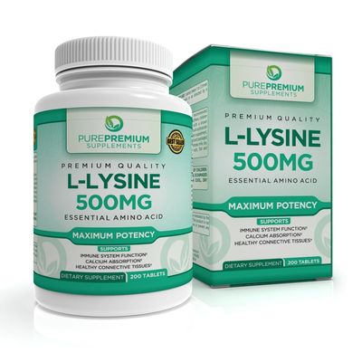 PurePremium L-Lysine 500 mg - Lysine Supplement - Essential Amino Acid with Maximum Strength - Immune Support Supplement - Pure Lysine 500mg for Fast Absorption - 7 Months Supply - 200 Tablets