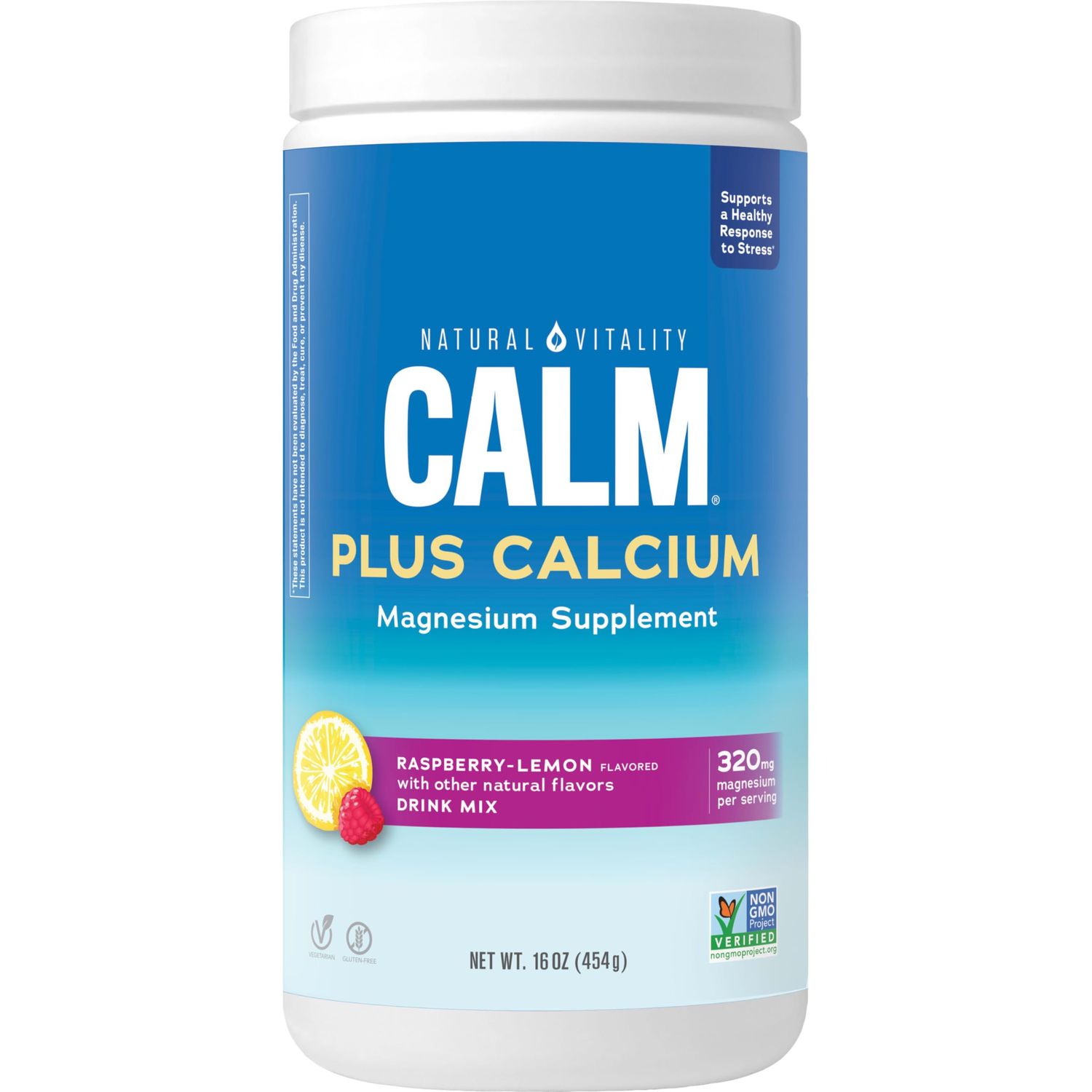 Natural Vitality Calm, Magnesium &amp; Calcium Supplement, Drink Mix Powder Supports a Healthy Response to Stress, Gluten Free, Vegan, &amp; Non-GMO, Raspberry Lemon, 16 oz