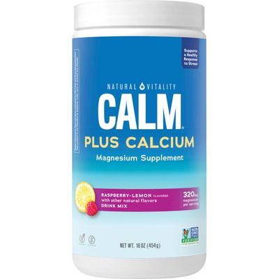 Natural Vitality Calm, Magnesium &amp; Calcium Supplement, Drink Mix Powder Supports a Healthy Response to Stress, Gluten Free, Vegan, &amp; Non-GMO, Raspberry Lemon, 16 oz