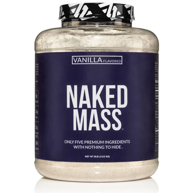 Vanilla Naked Mass - All Natural Vanilla Weight Gainer Protein Powder - 8lb Bulk, GMO Free, Gluten Free &amp; Soy Free, No Artificial Ingredients - 1,260 Calories - 11 Servings
