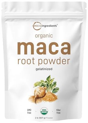 Organic Maca Root Powder, 2 Pound, Gelatinized for Better Absorption, Rich in Antioxidants, Help Energy, Stamina, Endurance, Strength and Immune System, No GMOs, Vegan Friendly and Peru Origin