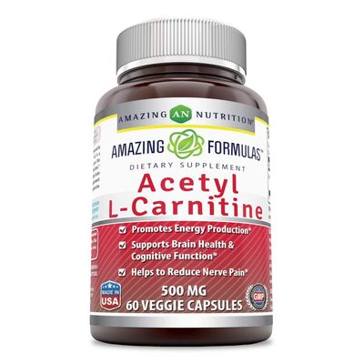 Amazing Formulas Acetyl L-Carnitine Hcl Veggie Dietary Supplement - 500 Mg, Veggie Capsules (Non GMO,Gluten Free) Per Bottle - Promotes Energy Production &amp; Cognitive Function (60 Count)