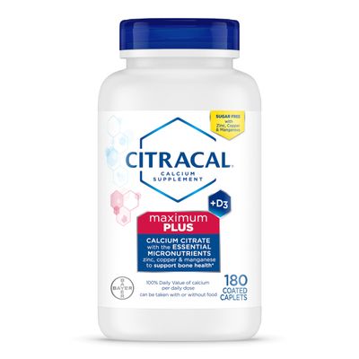 Citracal Maximum Plus, 650 mg Calcium Citrate, easily absorbed and highly soluble with 25 mcg (1000 IU) Vitamin D3, Bone Health Support, Calcium Supplement for Ages 12+, 180 Count