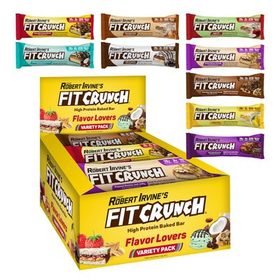 FITCRUNCH Snack Size Protein Bars, Designed by Robert Irvine, 6-Layer Baked Bar, 3g of Sugar, Gluten Free &amp; Soft Cake Core (9 Bars, Flavor Lovers)