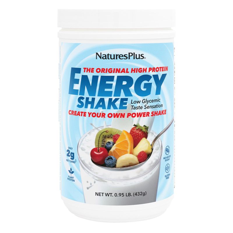 Natures Plus Energy Shake - 1.7 lb - 16 Grams of Plant-Based Protein Per Serving - Contains Digestion-Supporting Enzymes - No Added Sugar - Non-GMO, Vegetarian, Gluten Free - 28 Servings